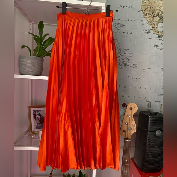 ASOS Dresses & Skirts - ASOS electric orange satin pleated midi skirt